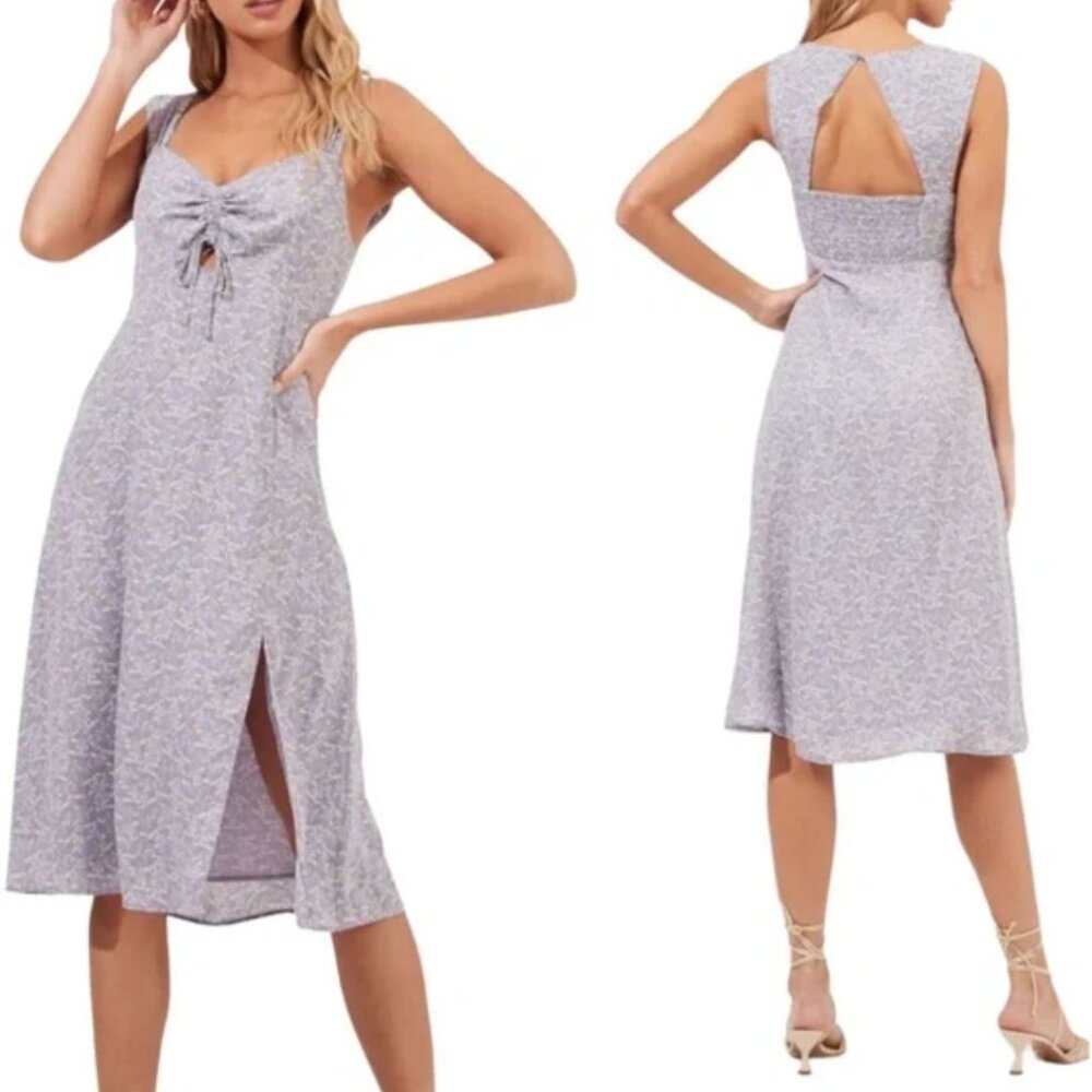 ASTR The Label | Cinched Bust Midi Dress Blue, Purple, Yellow Floral | Size XL